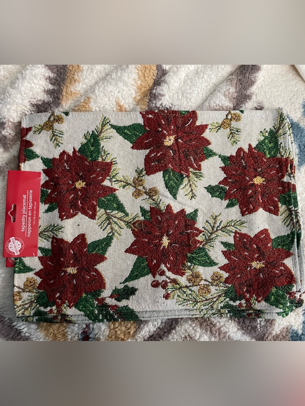 Holiday Poinsettia Tapestry Placemat - Red & Green Holiday Décor